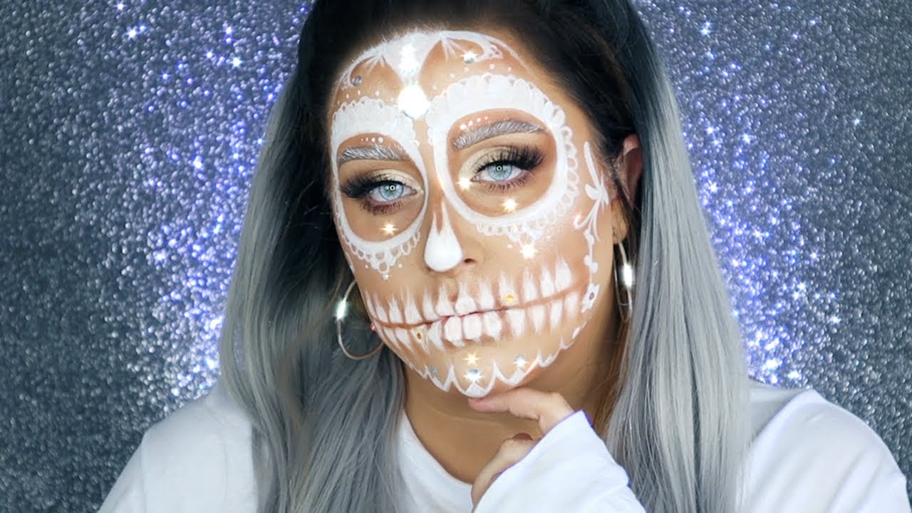 Sugar Skull Makeup Tutorial | White Glam Sugar Skull Makeup | 31 Days of Halloween