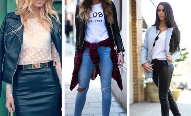 Trendy women’s leather jacket outfit ideas featuring chic, casual, and modern street style looks.