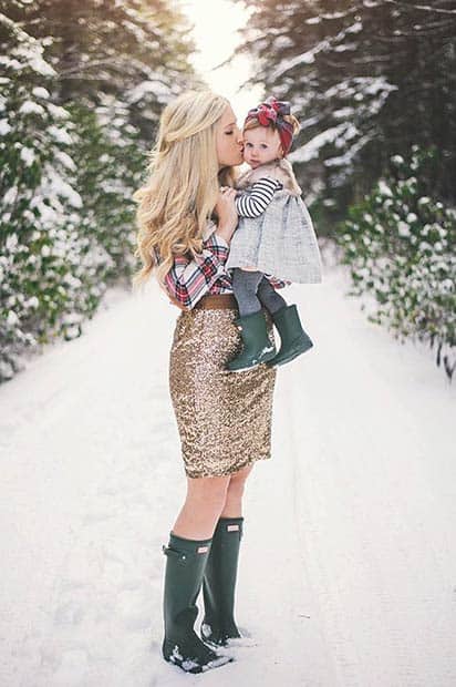 Gold Sequin Skirt Flannel Shirt Christmas Outfit
