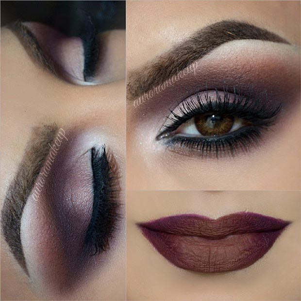 Brown Eye Makeup with Brown Lips Look