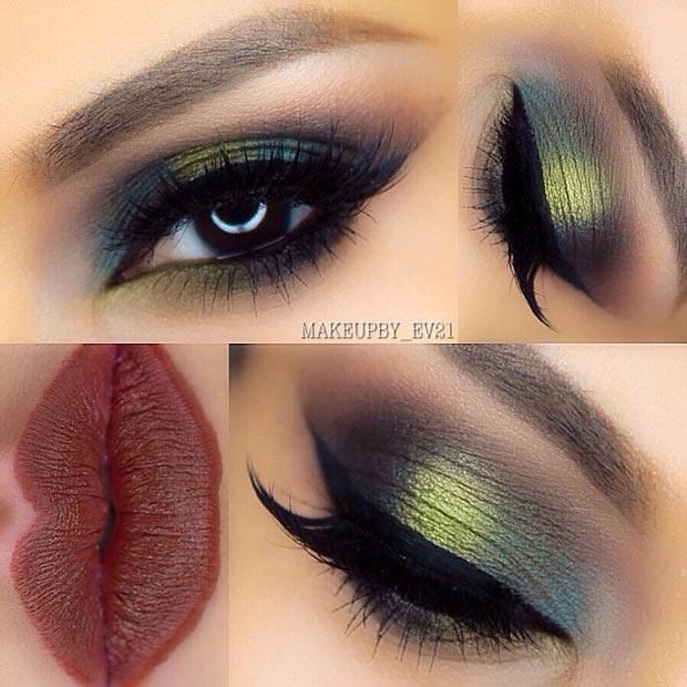 Dark Green Eyes with Dark Red Lips