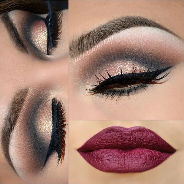 Black and Gold Eyes with Dark Lips