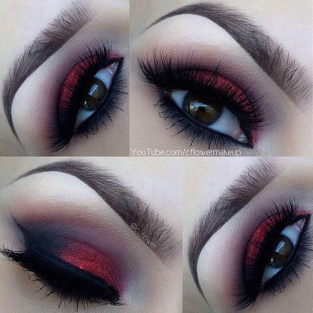 Red Glitter Makeup look for Brown Eyes