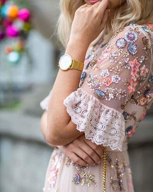 Floral Embellished Dress Outfit Idea for Summer