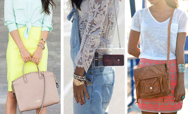 Trendy summer outfits for women featuring colorful skirts, denim overalls, and stylish accessories.