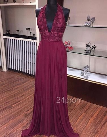 Long Burgundy Lace Prom Dress