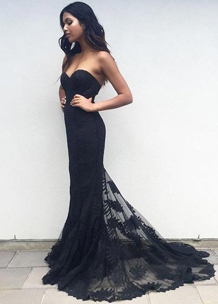 Long Black Strapless Prom Dress