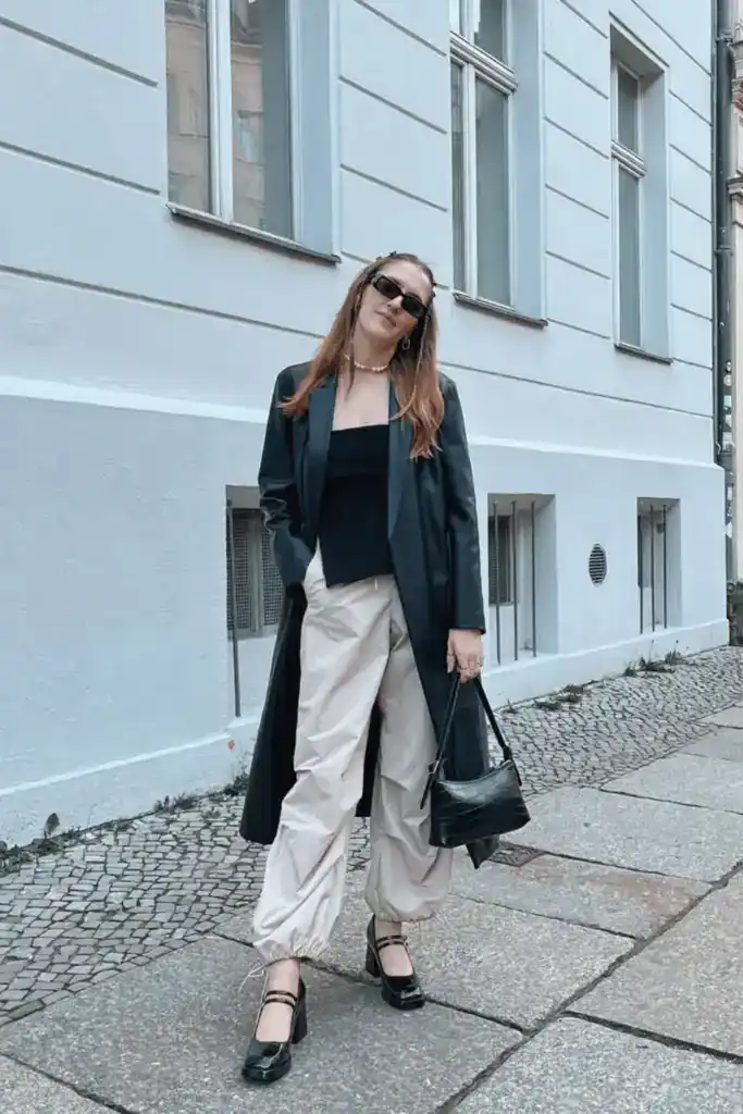 women wearing a neutral spring outfit