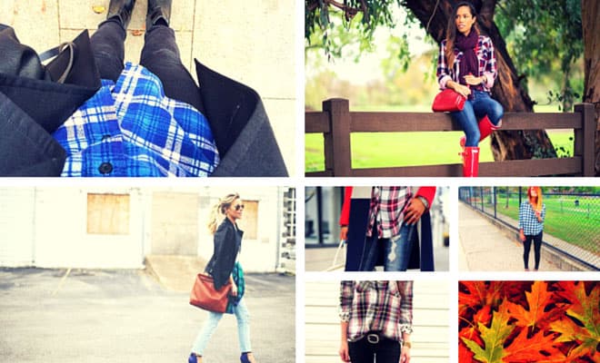 Trendy fall plaid flannel outfit ideas for women styled with jeans, boots, and seasonal accessories.