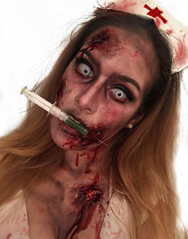 Zombie Nurse Scary Halloween Makeup Look