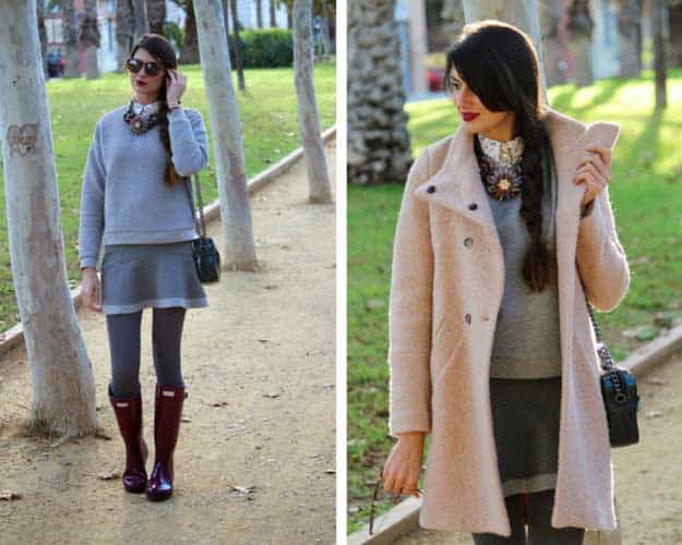 All Grey with Hunter Boots Outfit