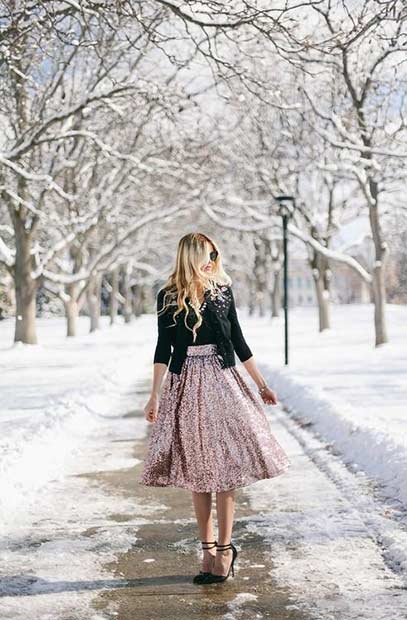 Sequin Skirt Christmas Outfit Idea