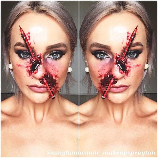 Pencil Through the Nose for Creative DIY Halloween Makeup Ideas