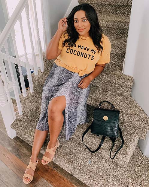 Animal Print Skirt with a T-Shirt