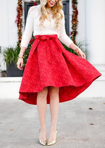 Red Midi Skirt Christmas Outfit Idea