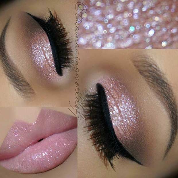 Pink Glitter Eyes Wedding Makeup Look