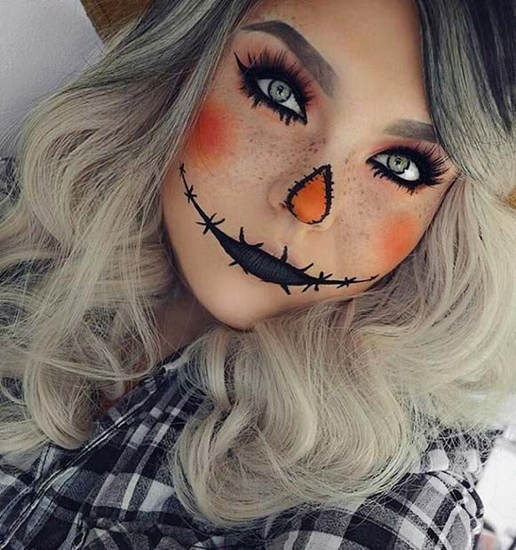 Spooky Scarecrow for Cute Halloween Makeup Ideas