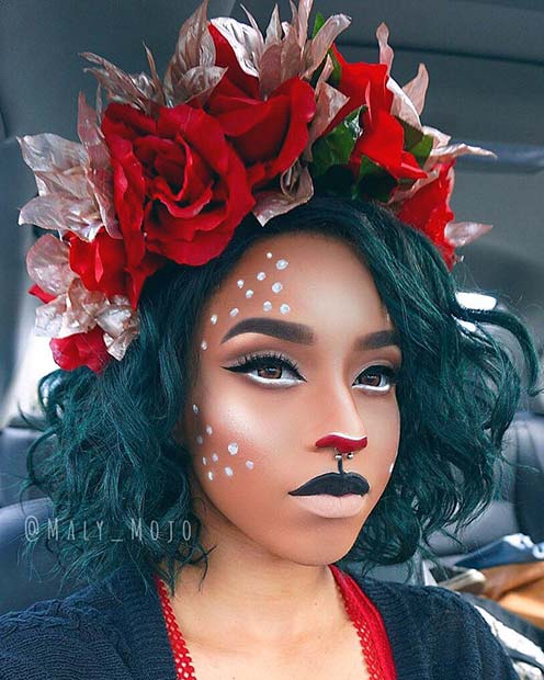 Beautiful Deer Makeup with a Floral Headband