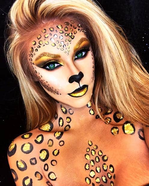 Beautiful Sparkling Leopard Halloween Makeup