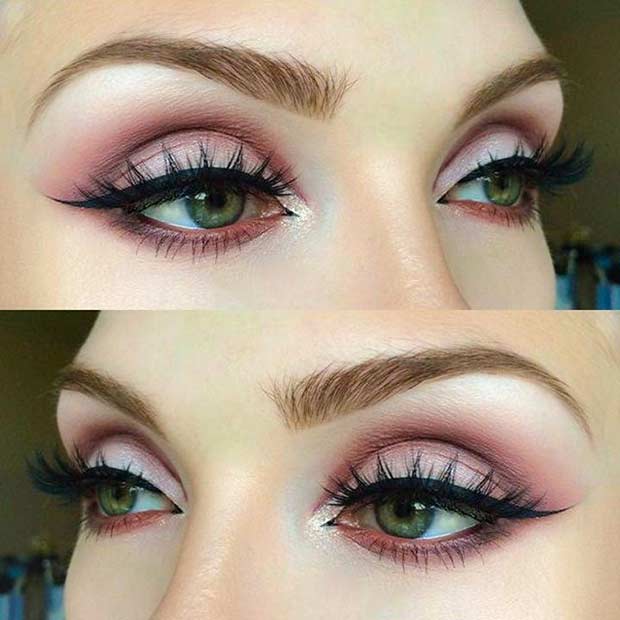 Matte Pink Eye Makeup Look for Green Eyes
