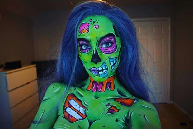 Green Pop Art Zombie Halloween Makeup Look