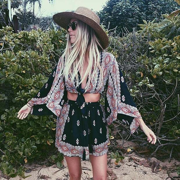 Boho Printed Skirt and Top Outfit Idea