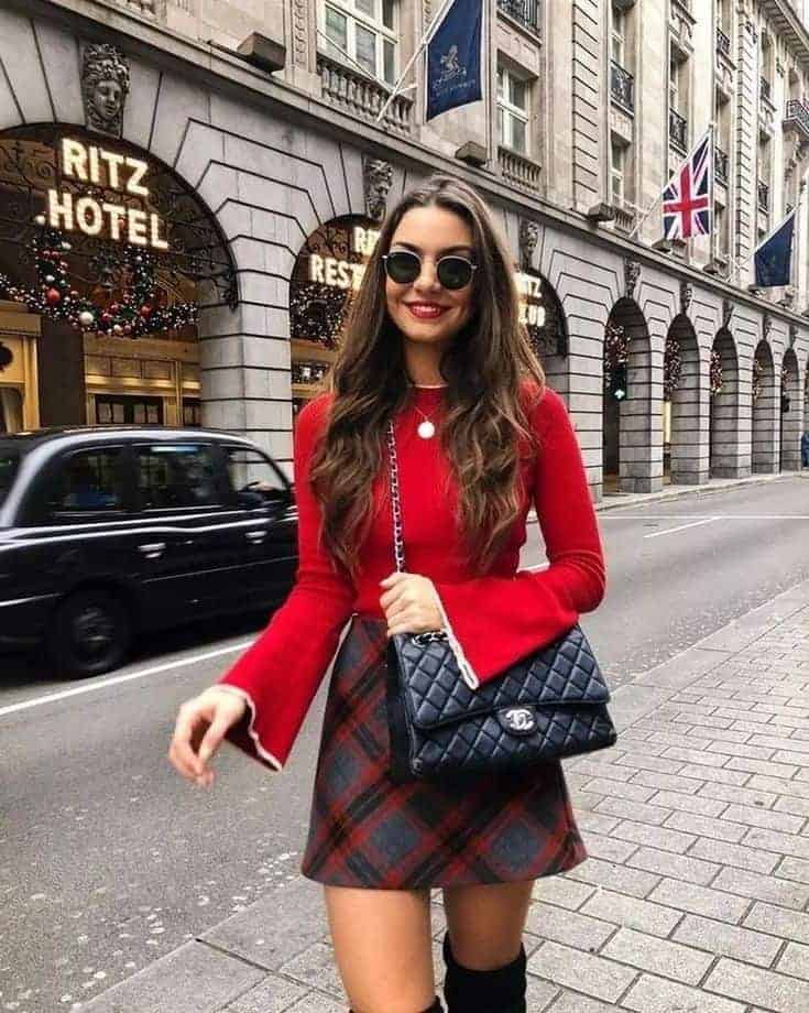 best date night look red top and mini skirt
