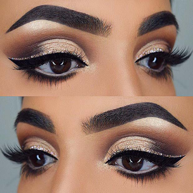 Pretty Eye Makeup with Gold Glitter Liner
