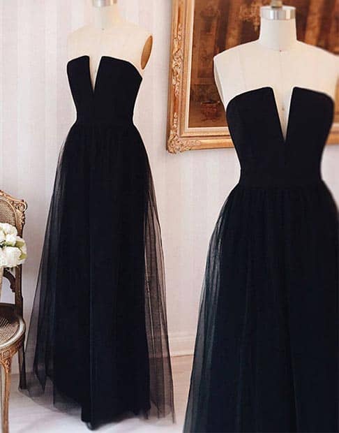 Long Black Tulle Prom Dress