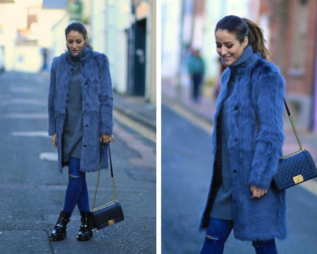Blue Fur Coat Winter Outfit