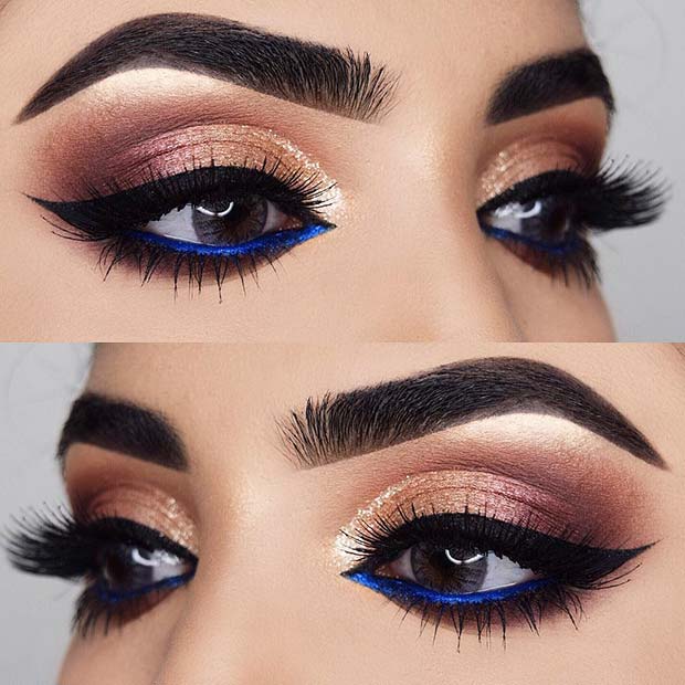 Gold and Blue Eyeshadow Look for Prom