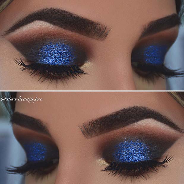 Bold, Blue Glitter Eye Makeup
