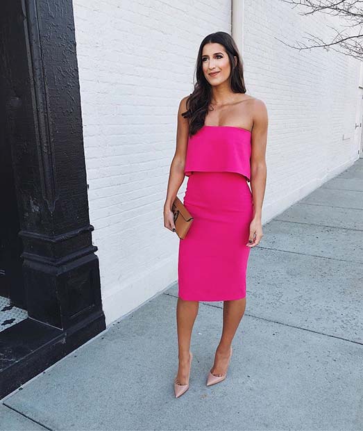 Bold Pink Dress and Nude Heels