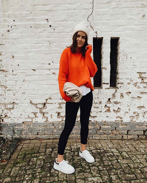Bold Neon Sweater Outfit Idea