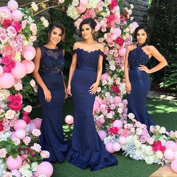 Long Navy Blue Dresses for Bridesmaids