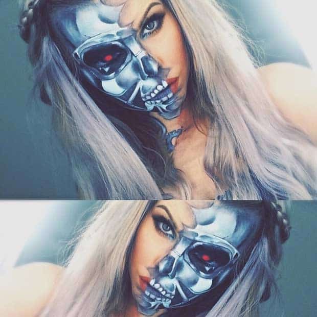 Half Face Terminator Makeup Look for Halloween