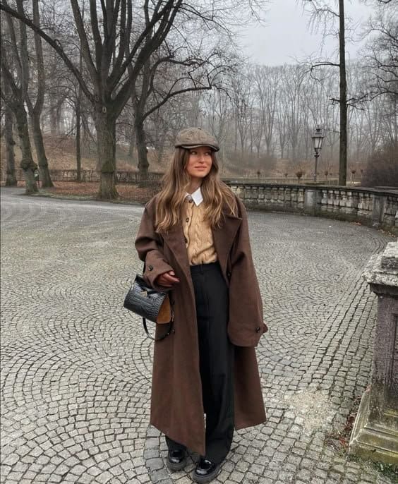 Brown Coat and Knit Hat