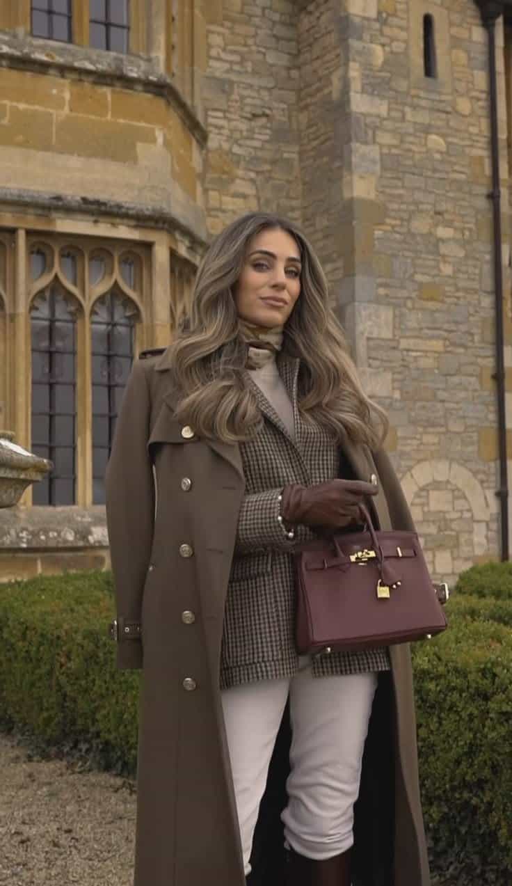 Brown Coat with Blazer & Gloves
