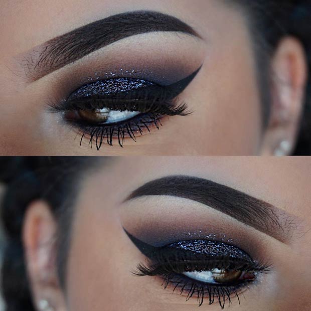 Black Glittery Smokey Eye for Brown Eyes