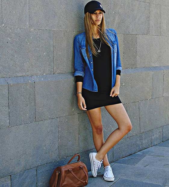 Dress and Baseball Hat Casual Outfit Idea