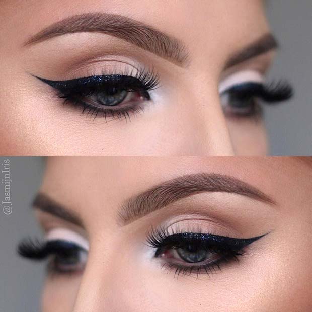 Classic Black Eyeliner Flick with Subtle Glitter