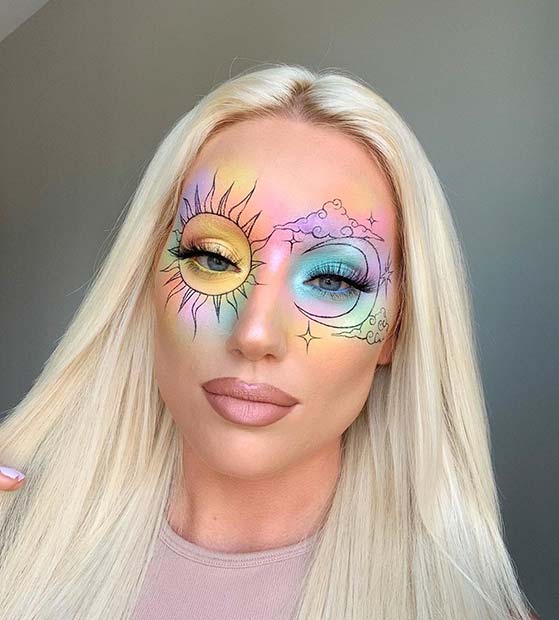 Colorful Sun and Moon Makeup