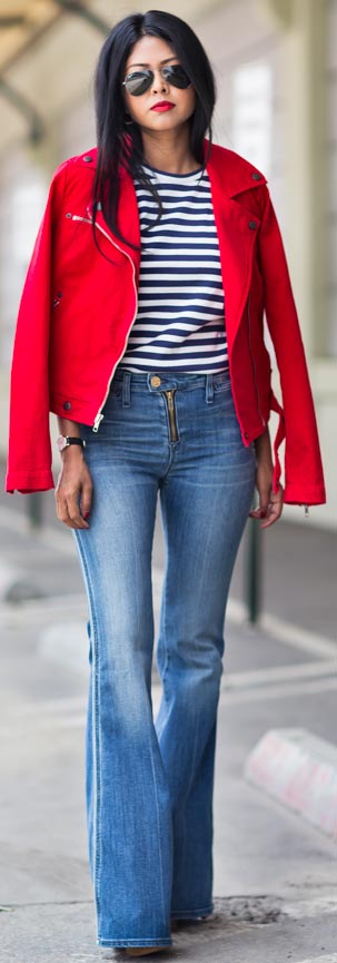 Striped Top + Red Jacket