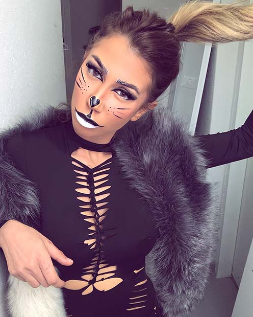 Cute Cat Makeup With Heart Nose