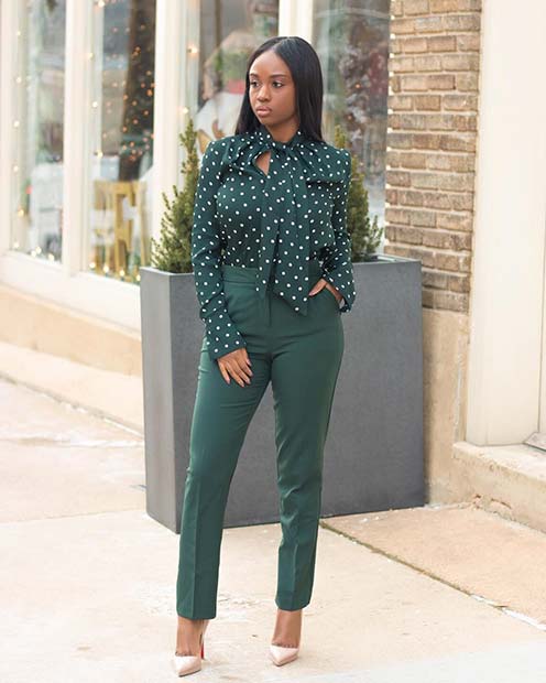 All Green Work Outfit Idea for Summer