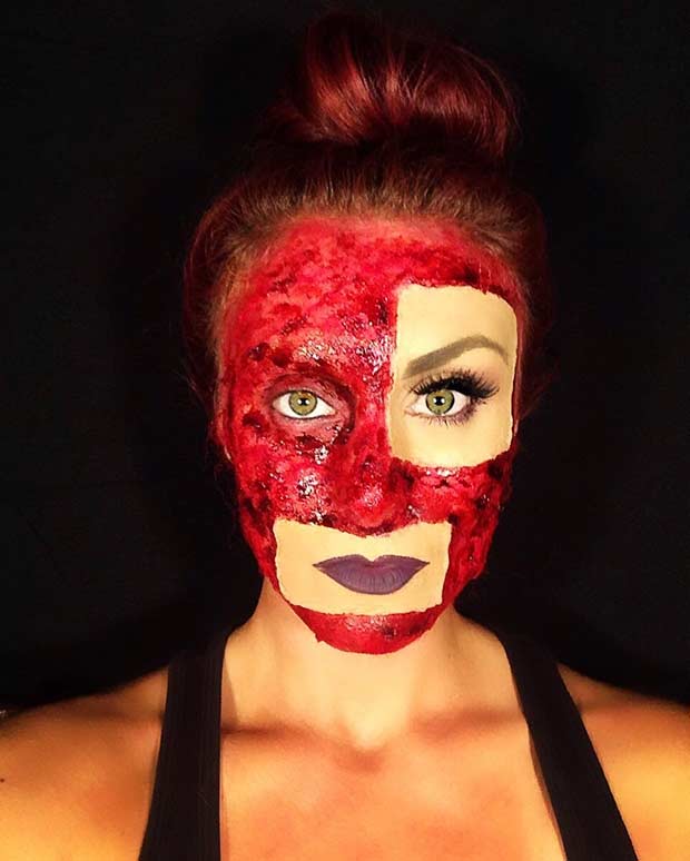 Patchwork Scary Halloween Makeup Idea