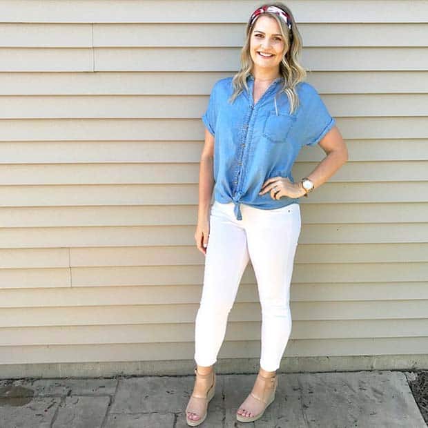 Denim Shirt, White Pants and Cute Headband