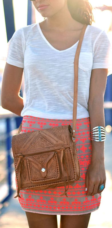 White T-shirt + Neon Skirt