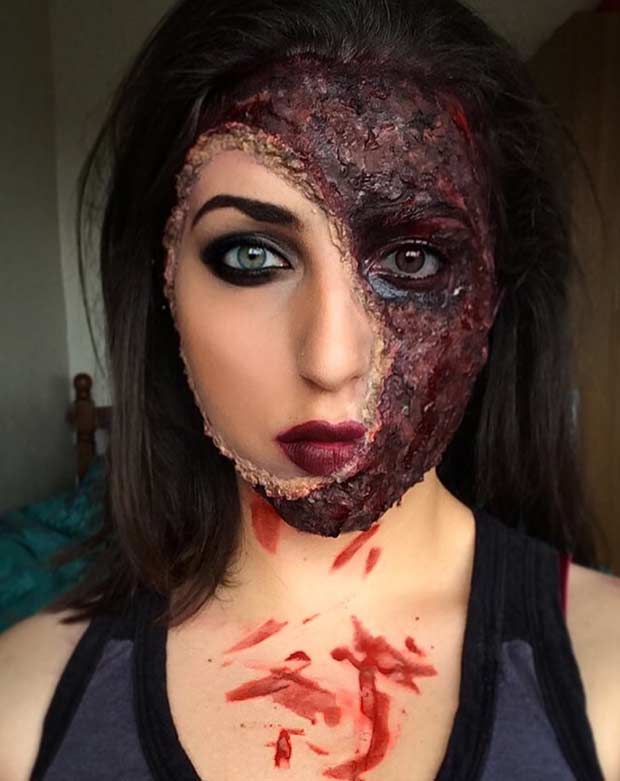 Burned Face Scary Halloween Makeup Look