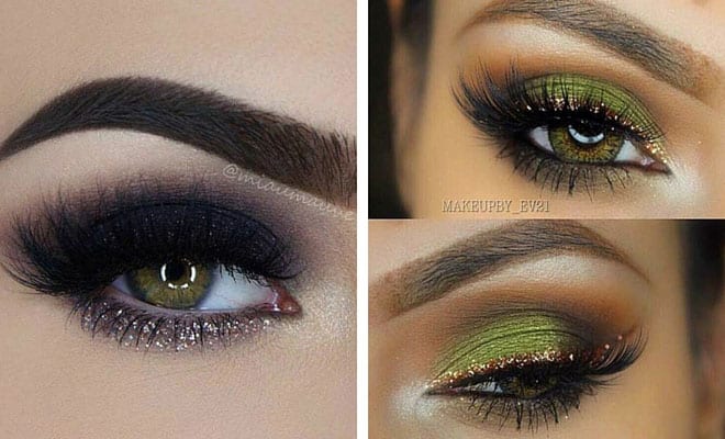 Dramatic smoky and green eye makeup looks for hazel-green eyes, perfect for bold makeup ideas.